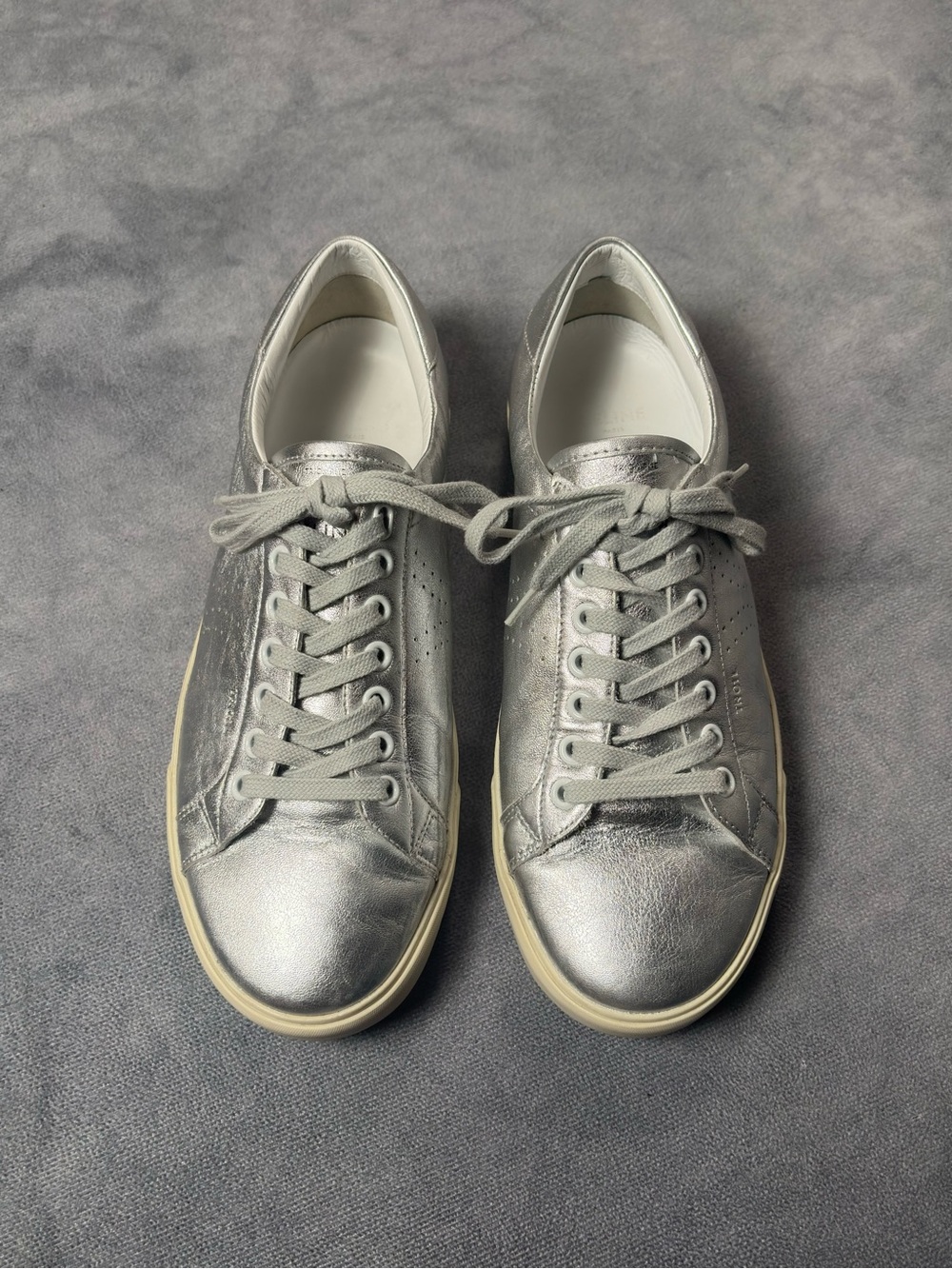 Celine by Hedi Slimane Triomphe TR01L Silver Logo Leather Low Top Sneakers - Picture 3 of 14